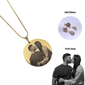 Colar Com Foto+ frase-Banhado a Ouro